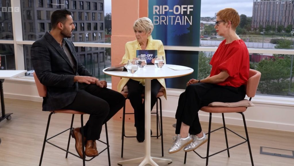Ax Sharma (left) with BBC Rip-Off Britain presenter Gloria Hunniford covering victims drained out of their PayPal balances.